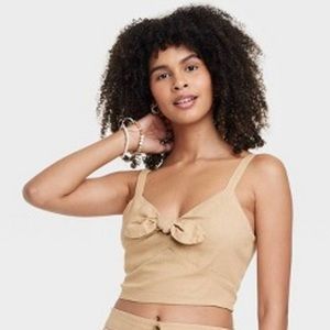 Women's Tie-Front Cropped Tank Top - Universal Thread - Tan / L (MSRP $20)